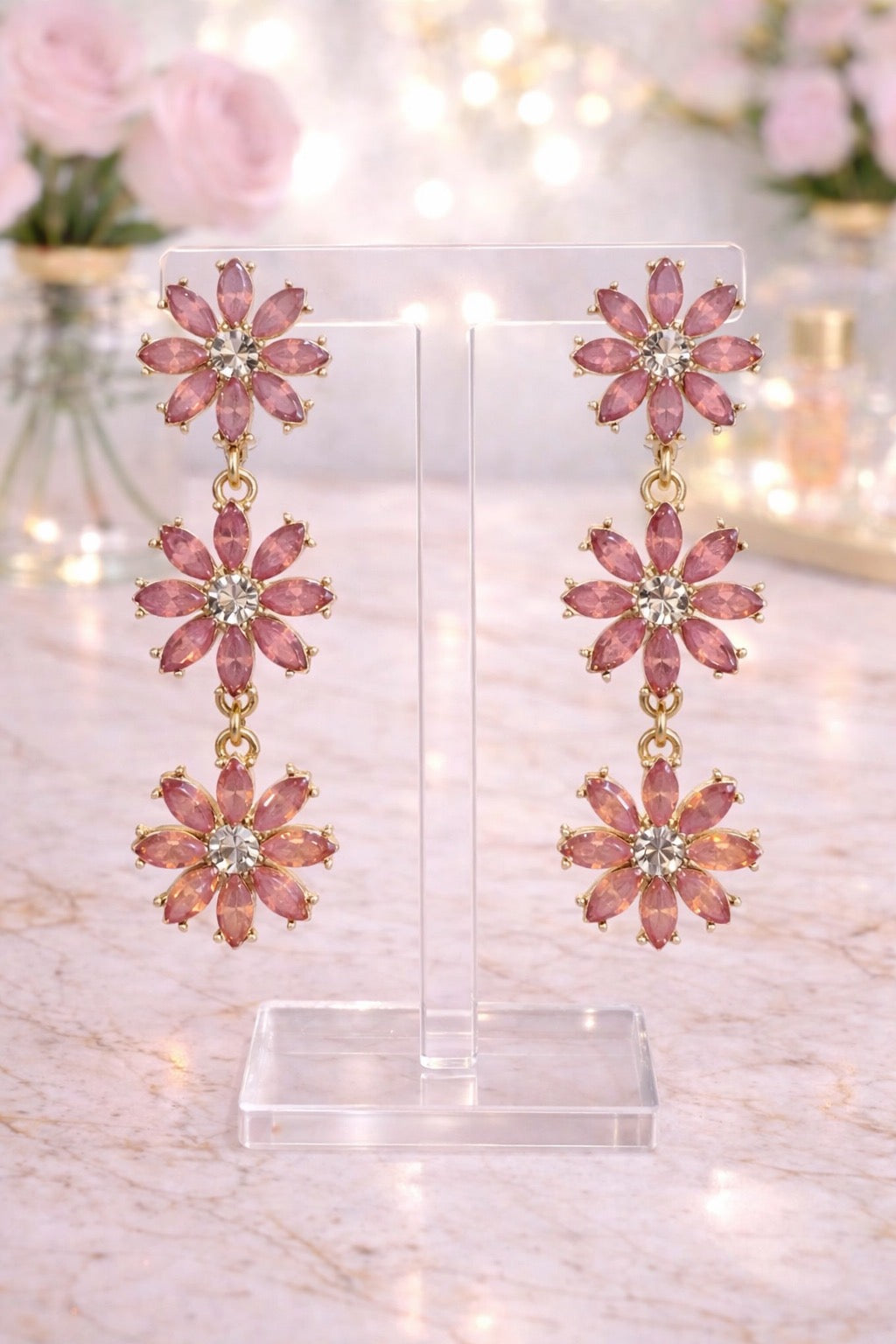 Pink Triple Flower Earrings