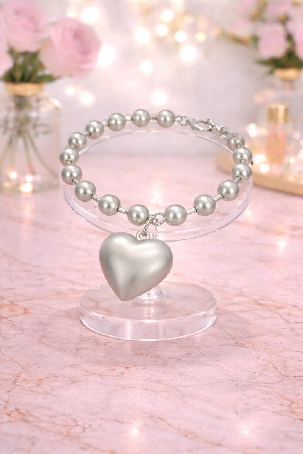 Matte Silver Heart Bracelet
