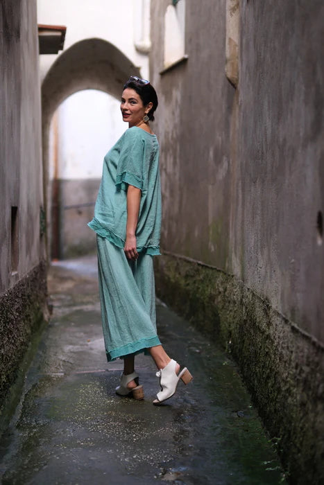 Pietra Linen/Rayon Ruffle Pants Green