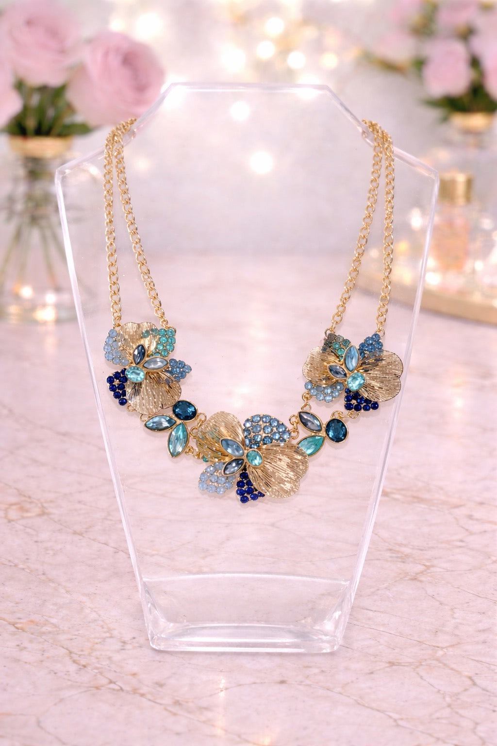 Blue Abstract Floral Necklace