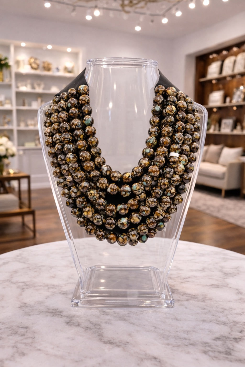 7 Strand Black Speckled Magnetic Closure Necklace