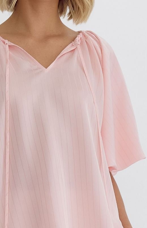 Satin Bubble Sleeve Top Pink