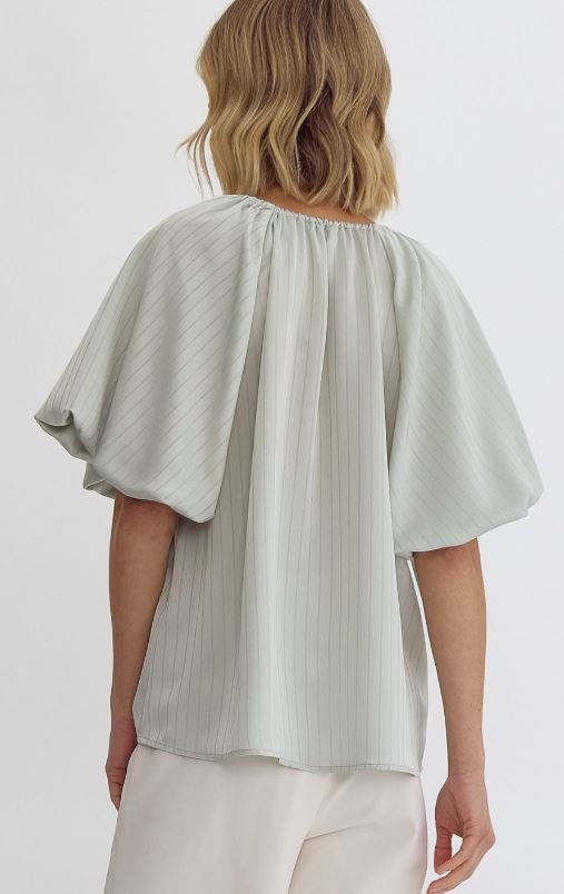Satin Bubble Sleeve Top Mint