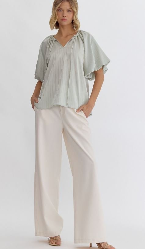 Satin Bubble Sleeve Top Mint