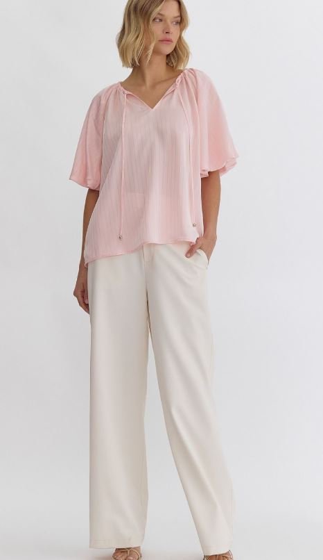 Satin Bubble Sleeve Top Pink