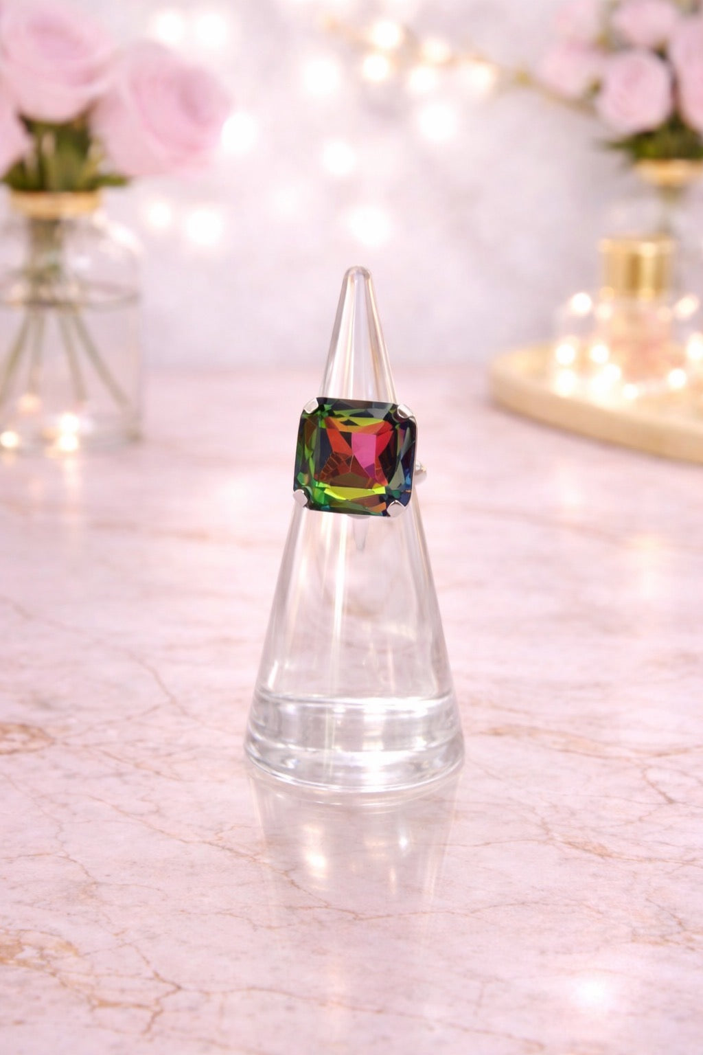 Square Volcano Stone Stretchy Ring