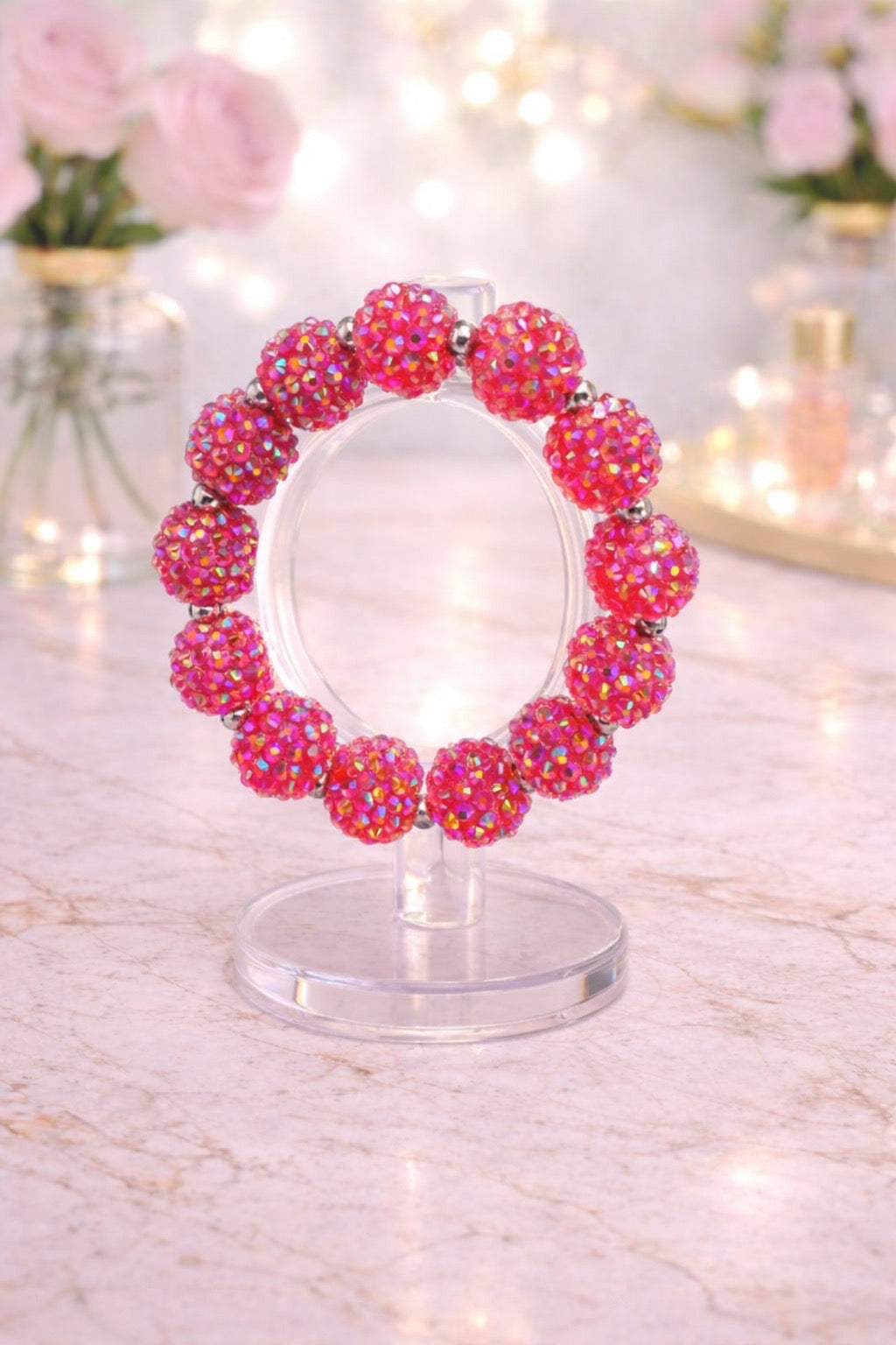 Pink Large Crystal Bead Bracelet