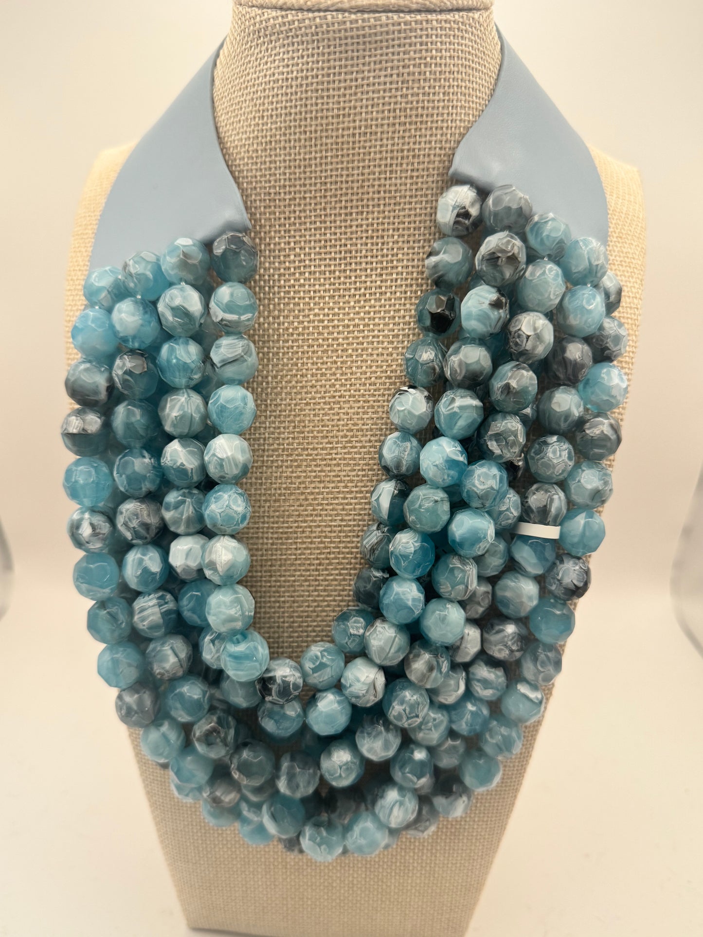 7 Strand Blue Pearl Magnetic Necklace