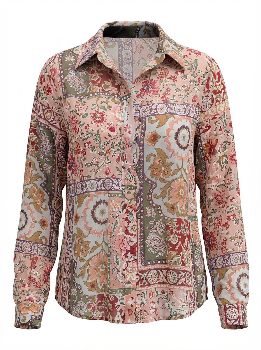 Poppy Patch Print Collared Button Front