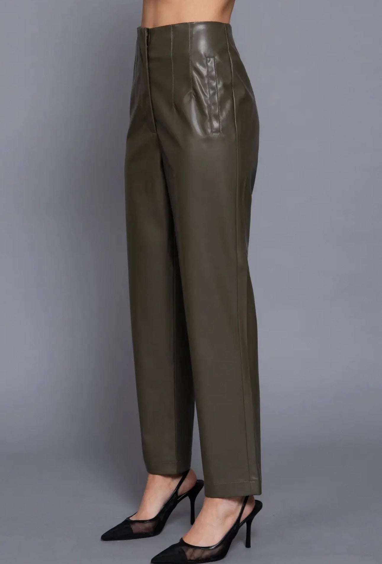 Lexis Faux Leather Pants - Olive