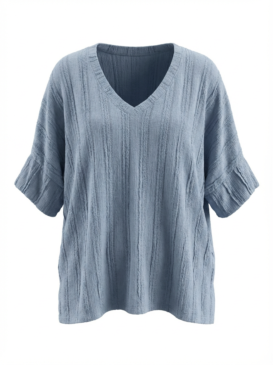 Rachel Textured V-Neck Pullover-Denim