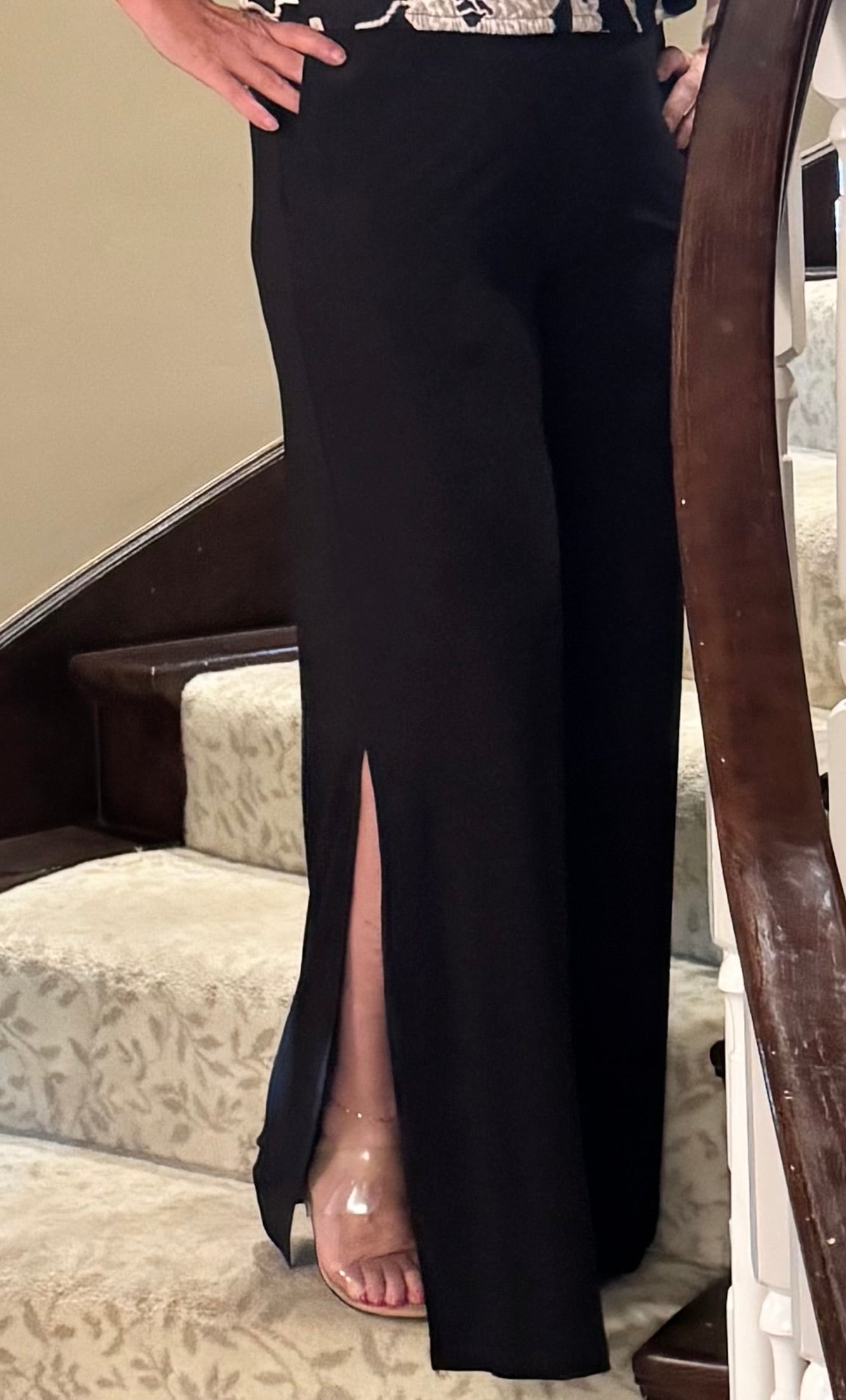 Sasha Pants with Side Slit and Elastic Waist Black