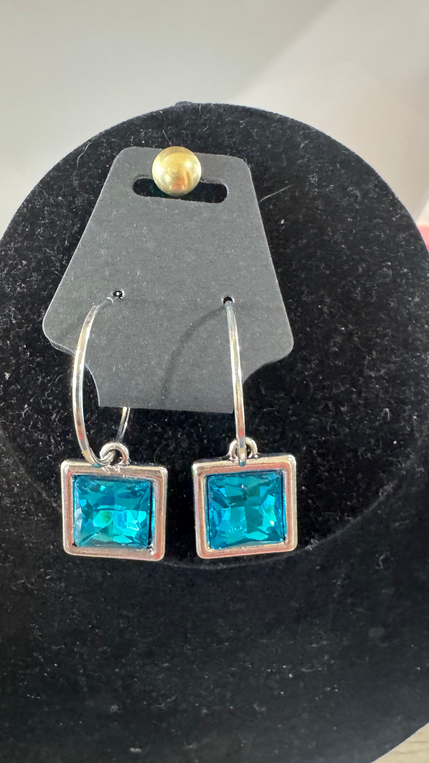E7 Blue Stone Square Earrings