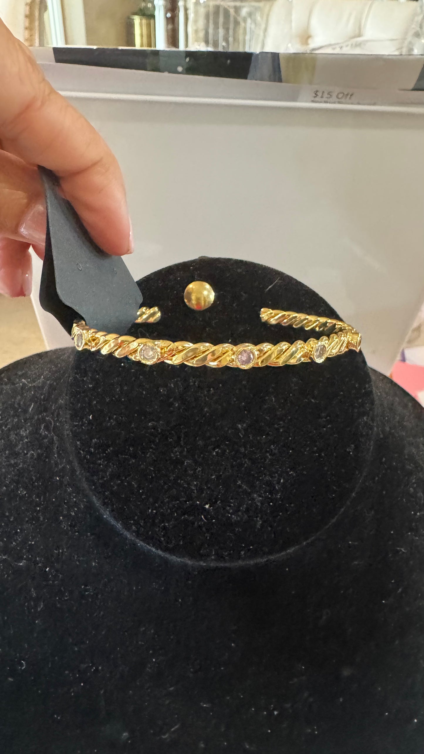 B4 Gold Cuff Bracelet with Crystal