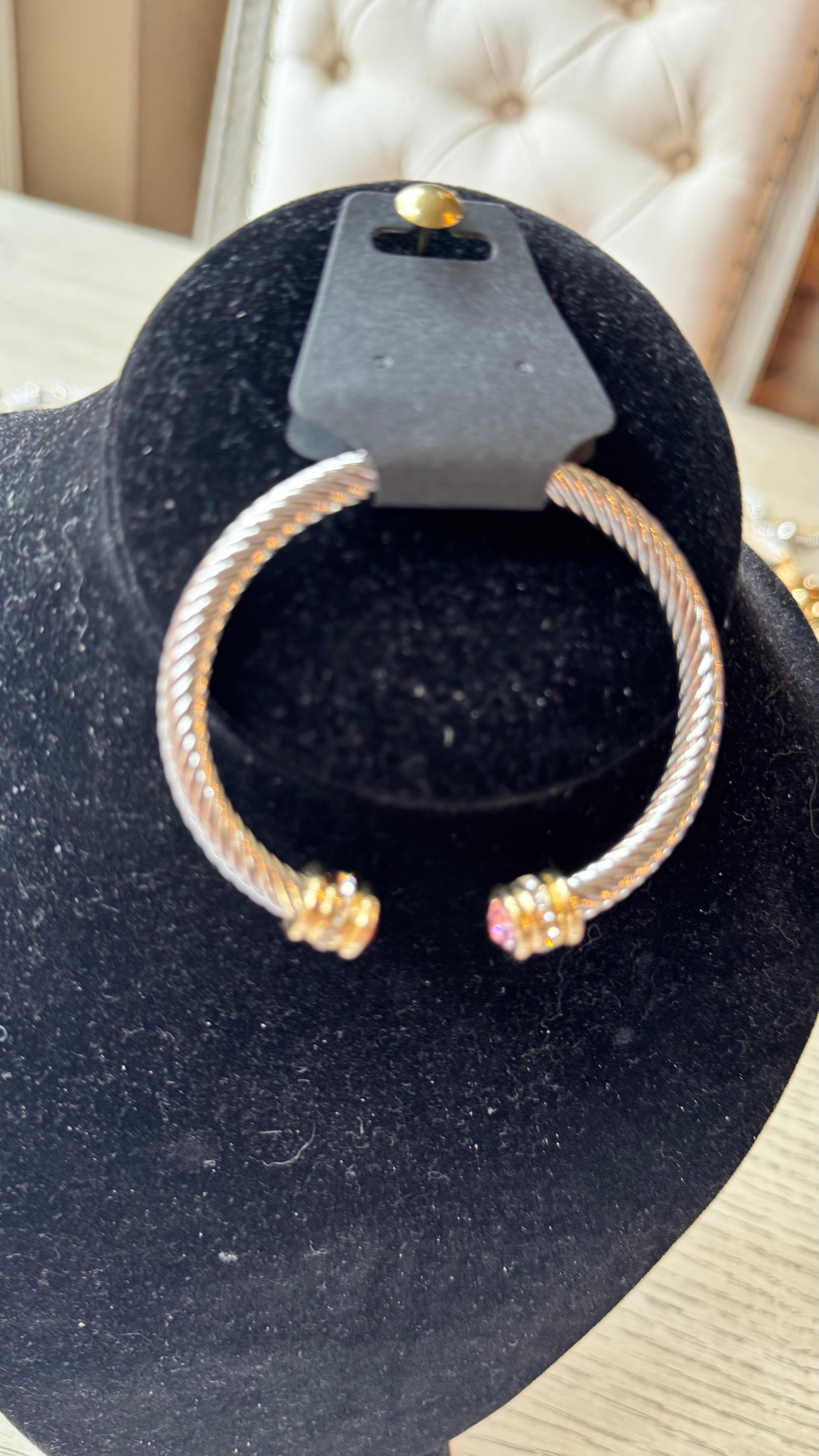 B22 Cuff Bracelet with Pink Crystal
