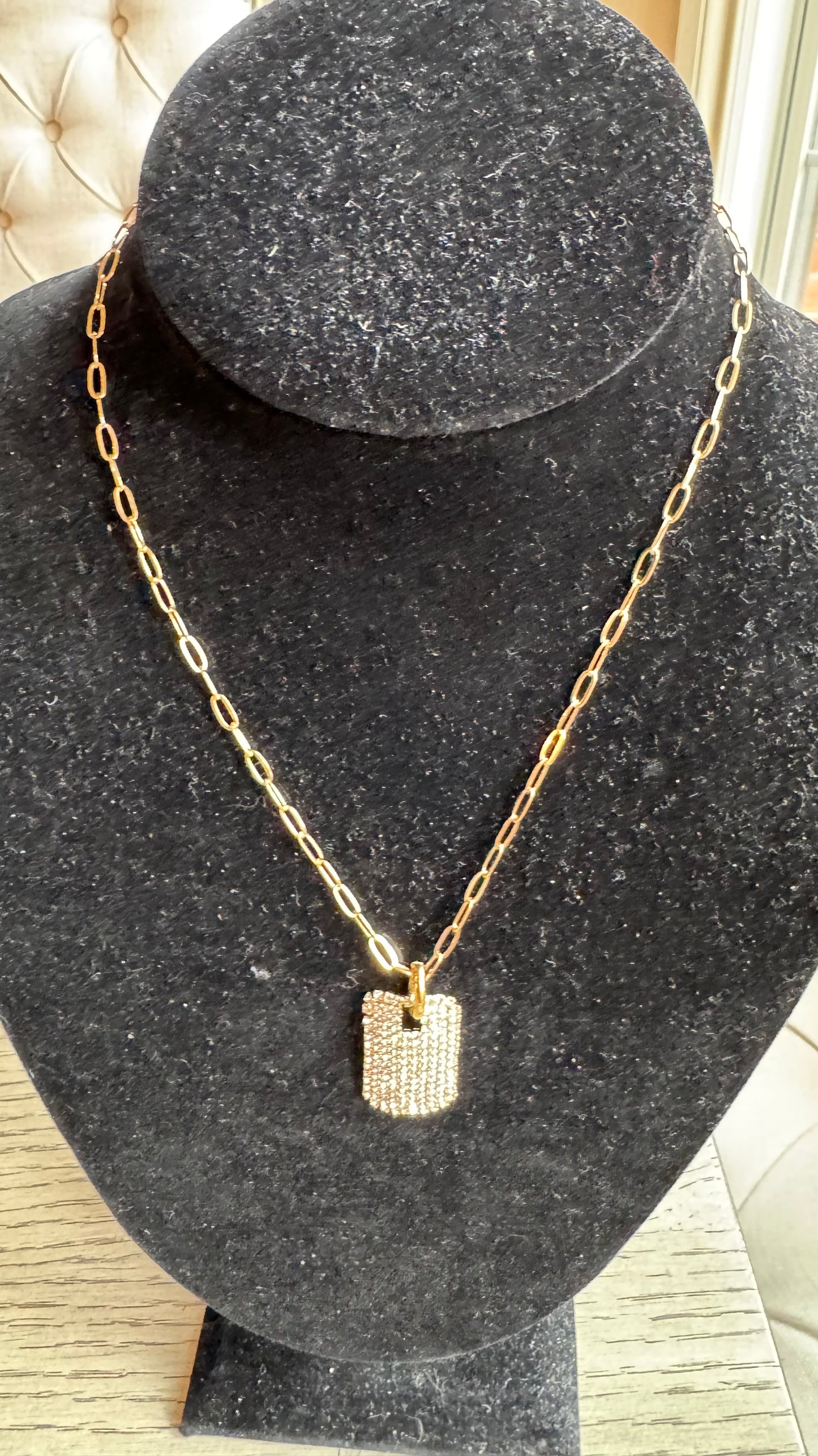 N25 Crystal Tag Gold Necklace