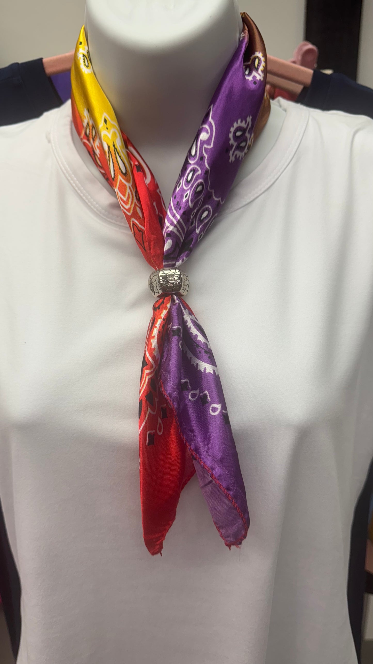 N19 Colorful Twilly Scarf with Pendant