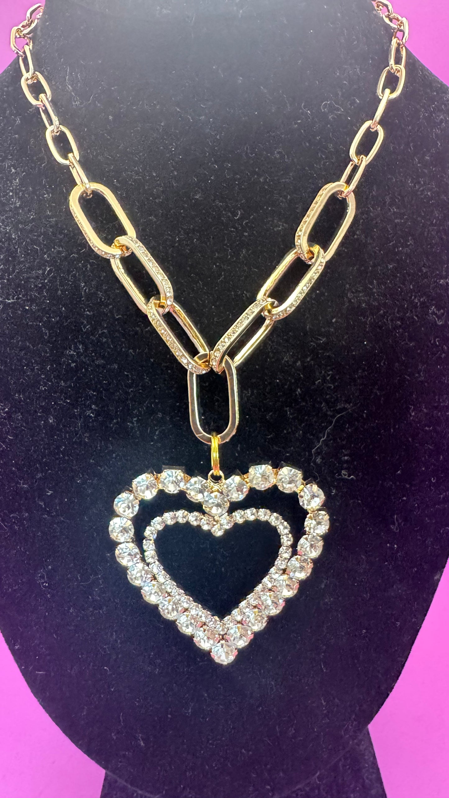 Clear Crystal Heart on Gold Chain