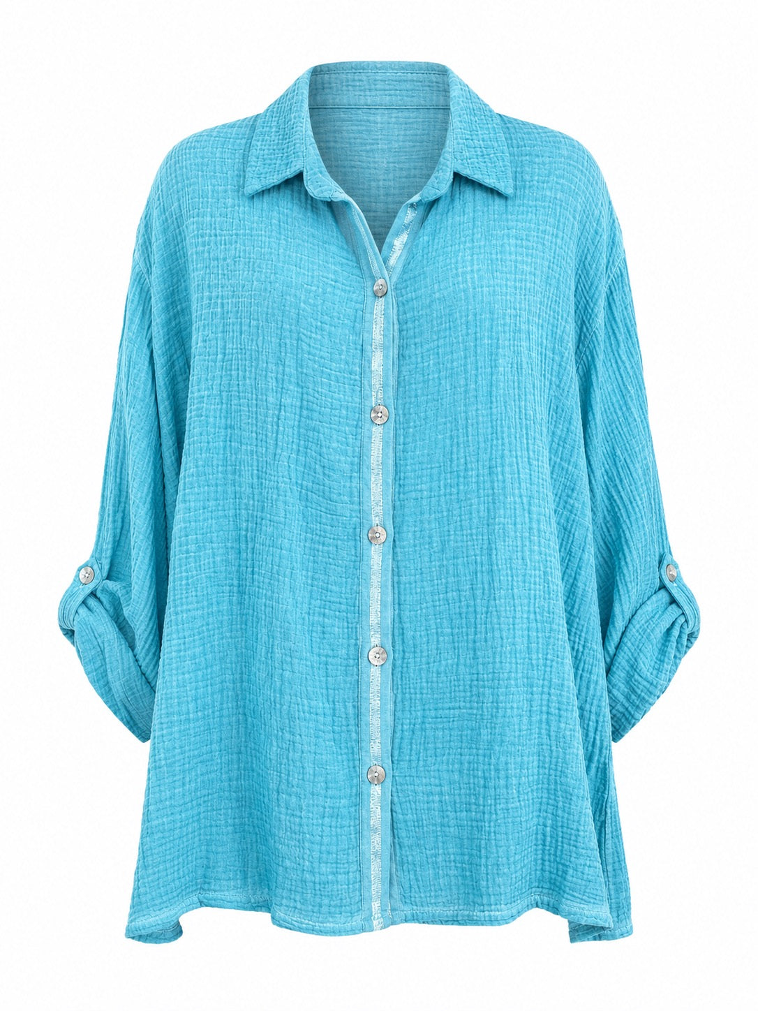 Summer Gauze Button-Up Top Turquoise