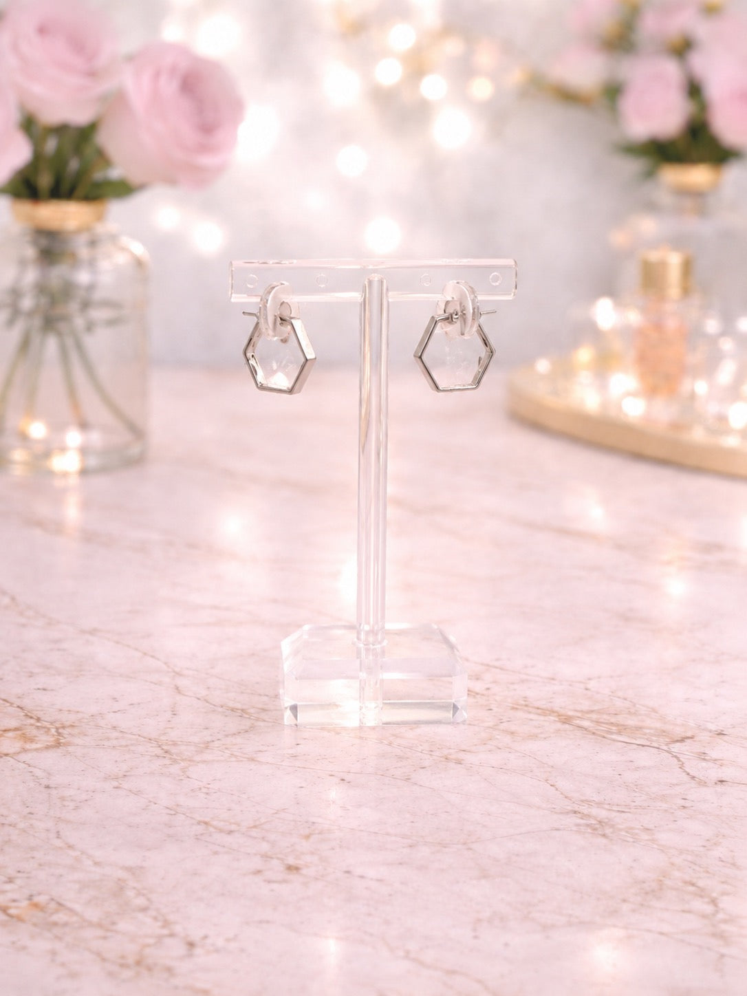Hexagon Silver Earrings