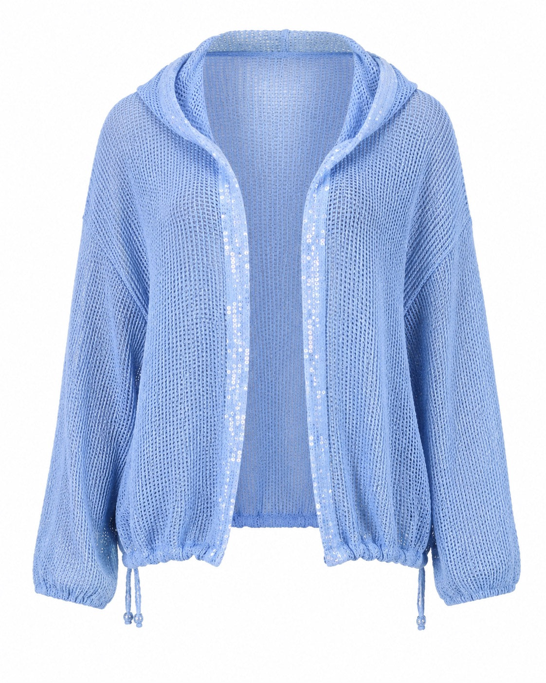 Michela Sequin Fishnet Cardigan with Hood