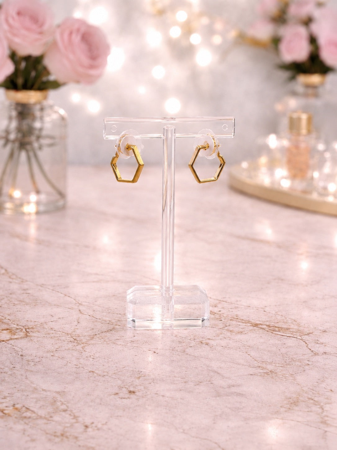Hexagon Gold Earrings