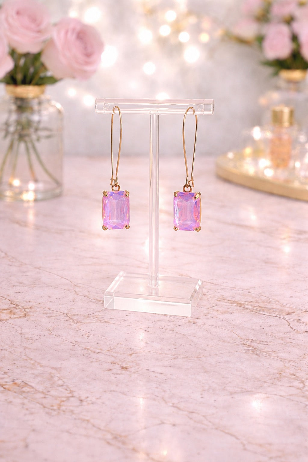 Purplish Pink Crystal Drop Earrings