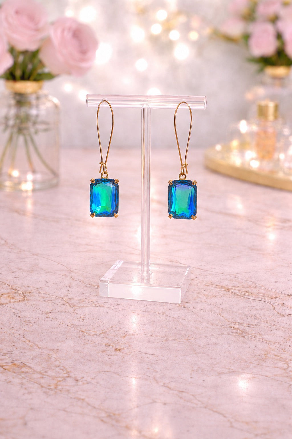 Blue Crystal Drop Earrings