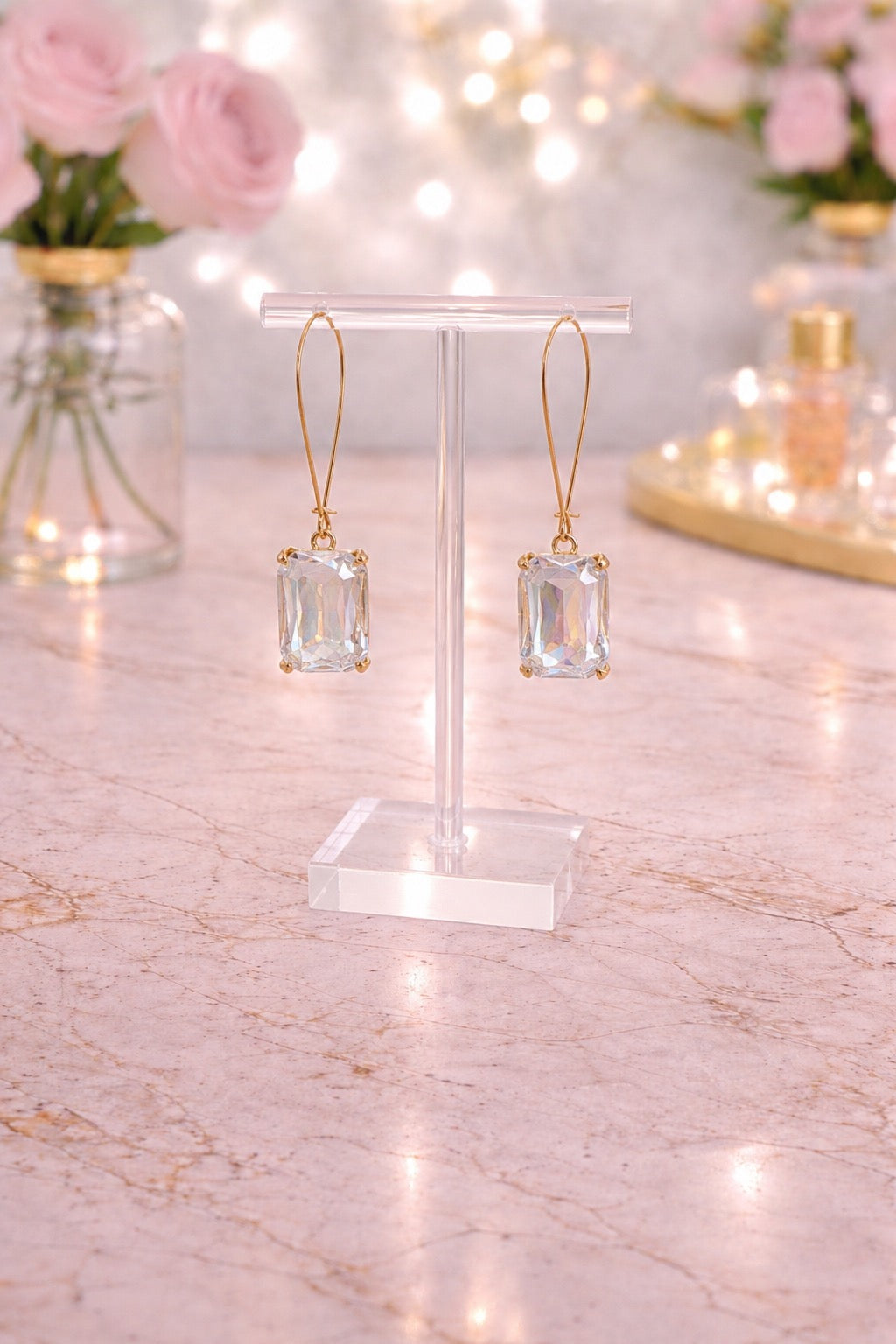 Clear Crystal on Gold Drop Earrings