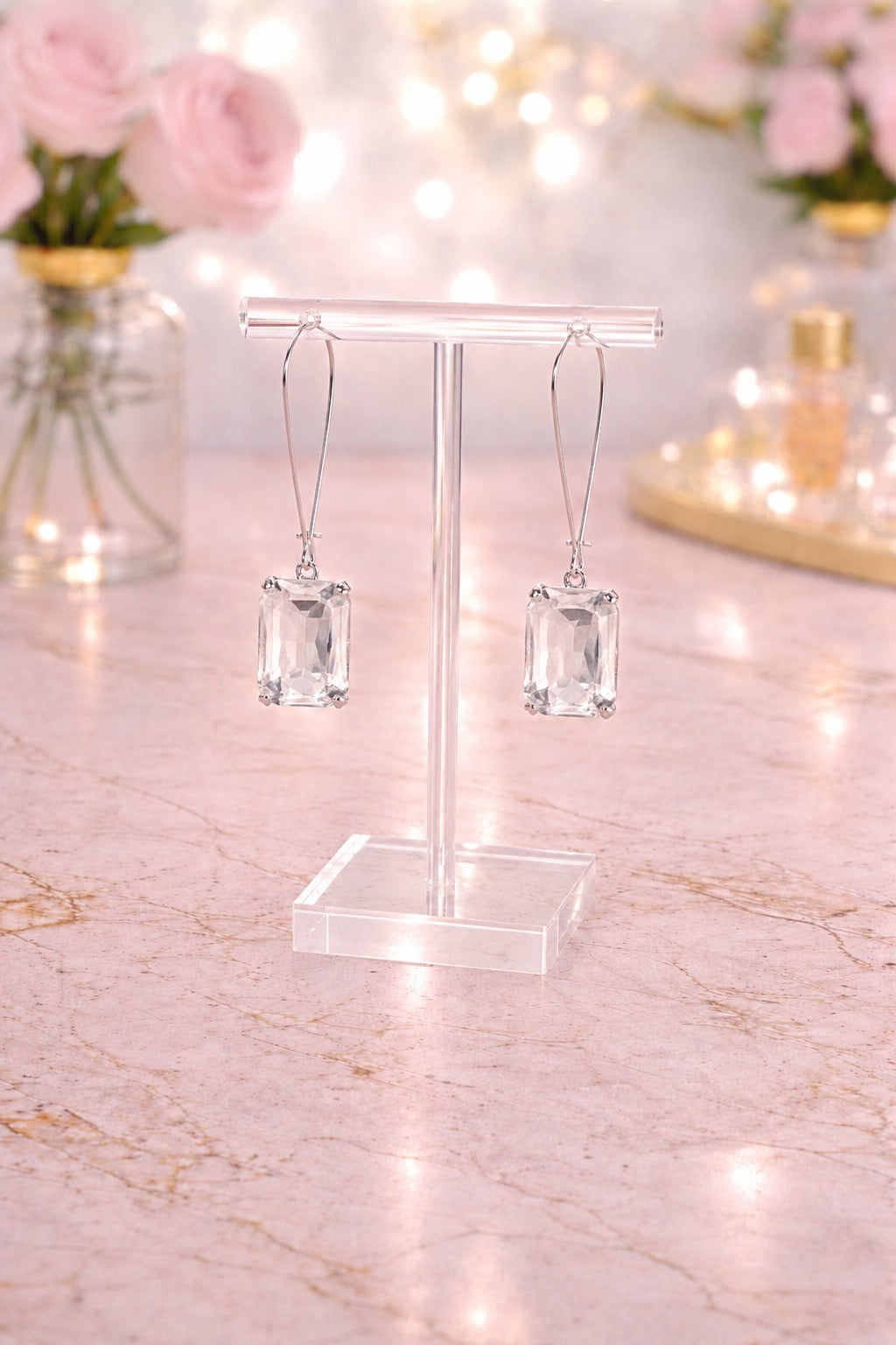 Clear Crystal on Silver Drop Earrings