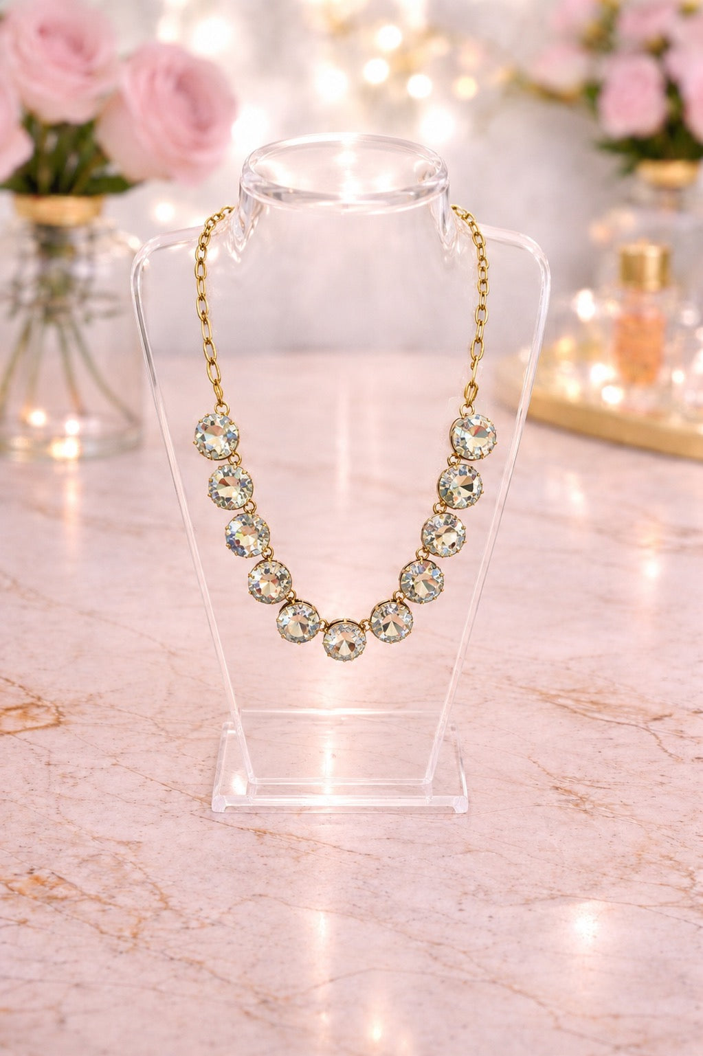 Clear Dime Necklace Gold