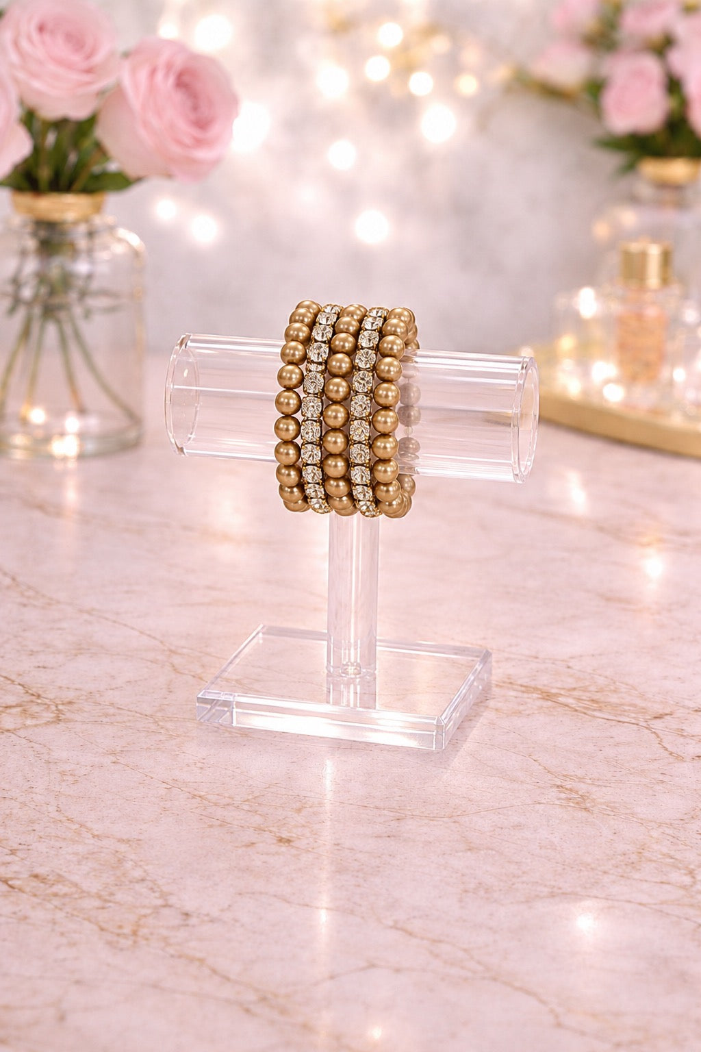 Golden Pearl Stretch Bracelet Set