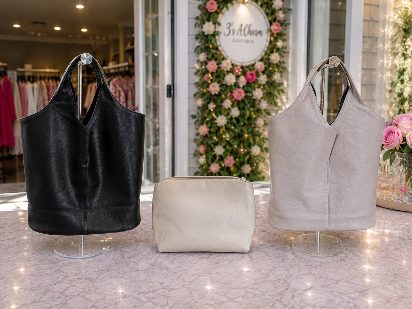 Reversible Vegan Leather Tote with Pouch