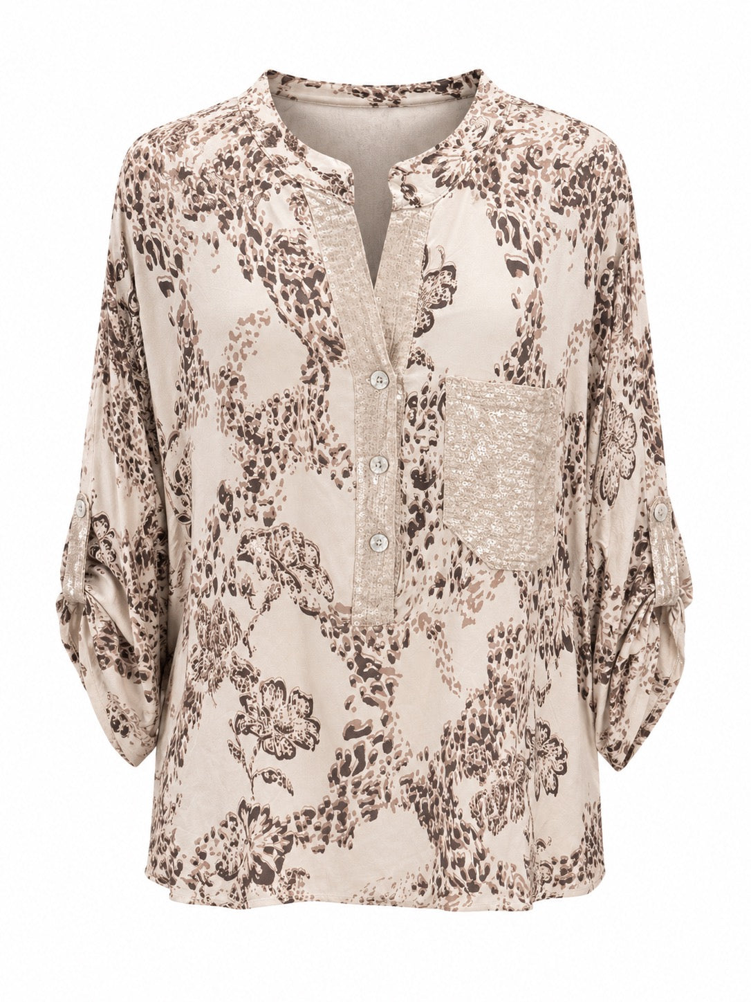 Paloma Printed One Pocket Sequin Top Brown on Tan