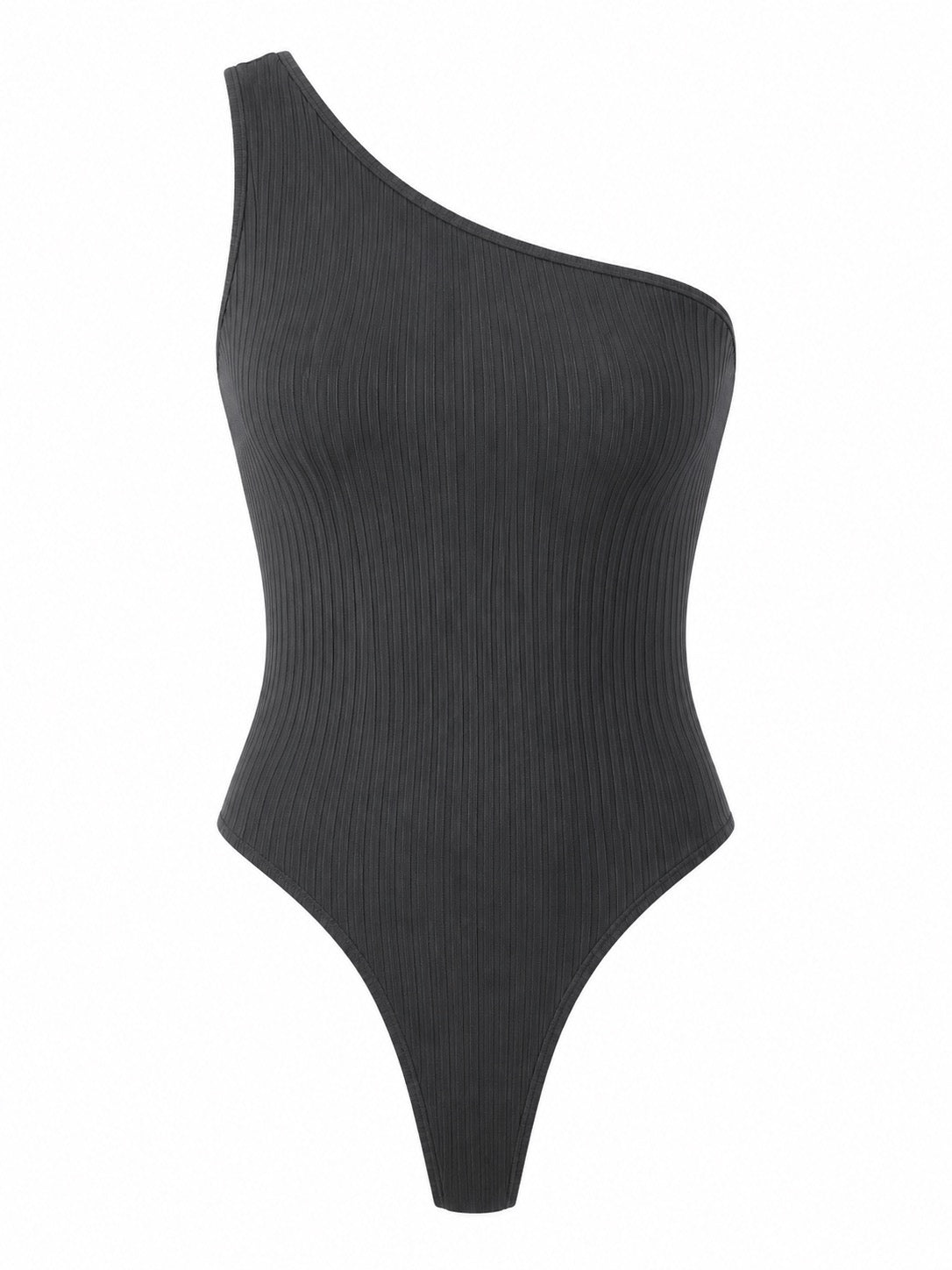 Frenchie Ribbed One Shoulder Bodysuit Black O/S