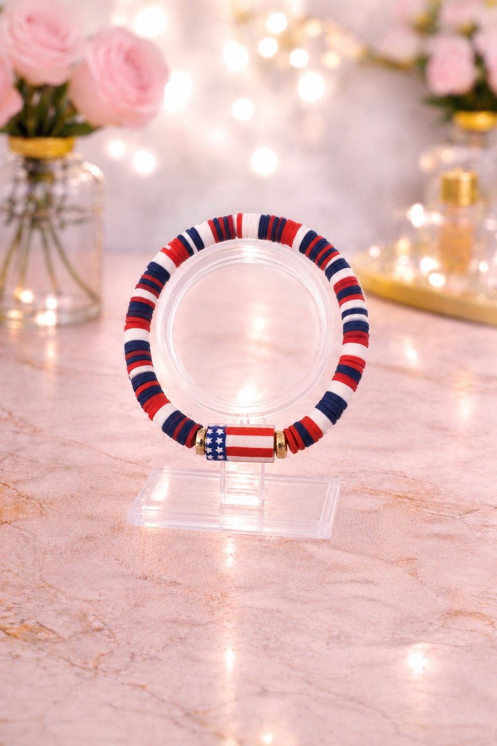 Red White and Blue with Flag Bracelet