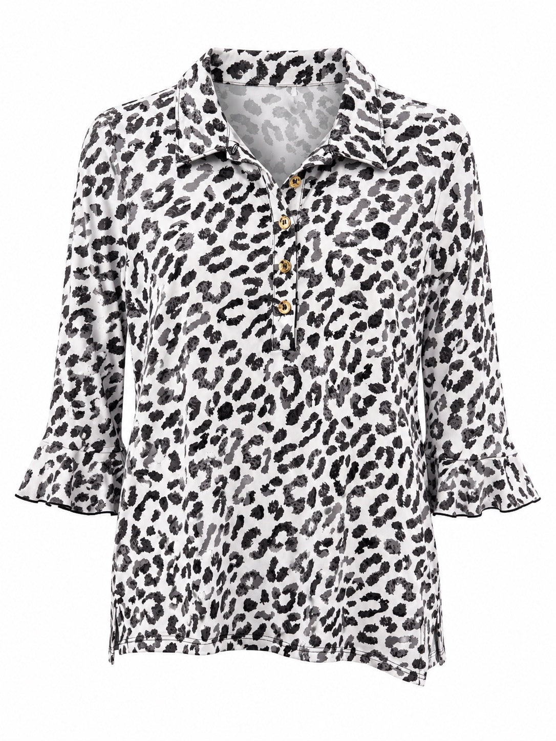 Paxton Ruffle 3/4 Sleeve Collared Top -Leopard