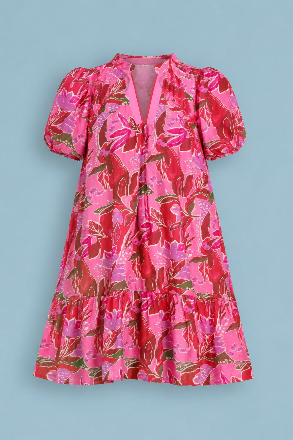 Delphine Tropical Floral Puff Sleeve Tiered Mini Dress