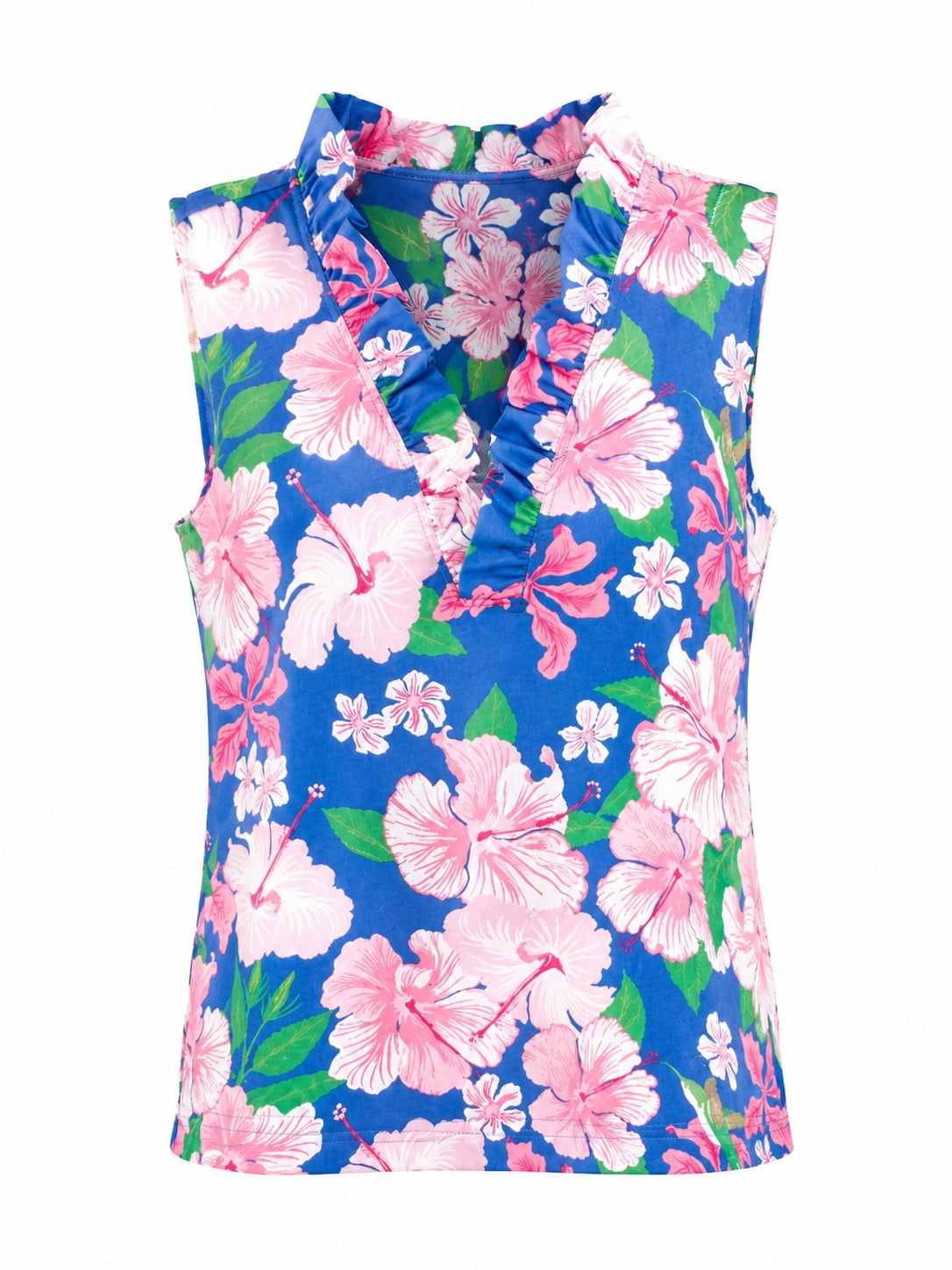 Raven Ruffle Collar Sleeveless Top -Multi Lt Blue