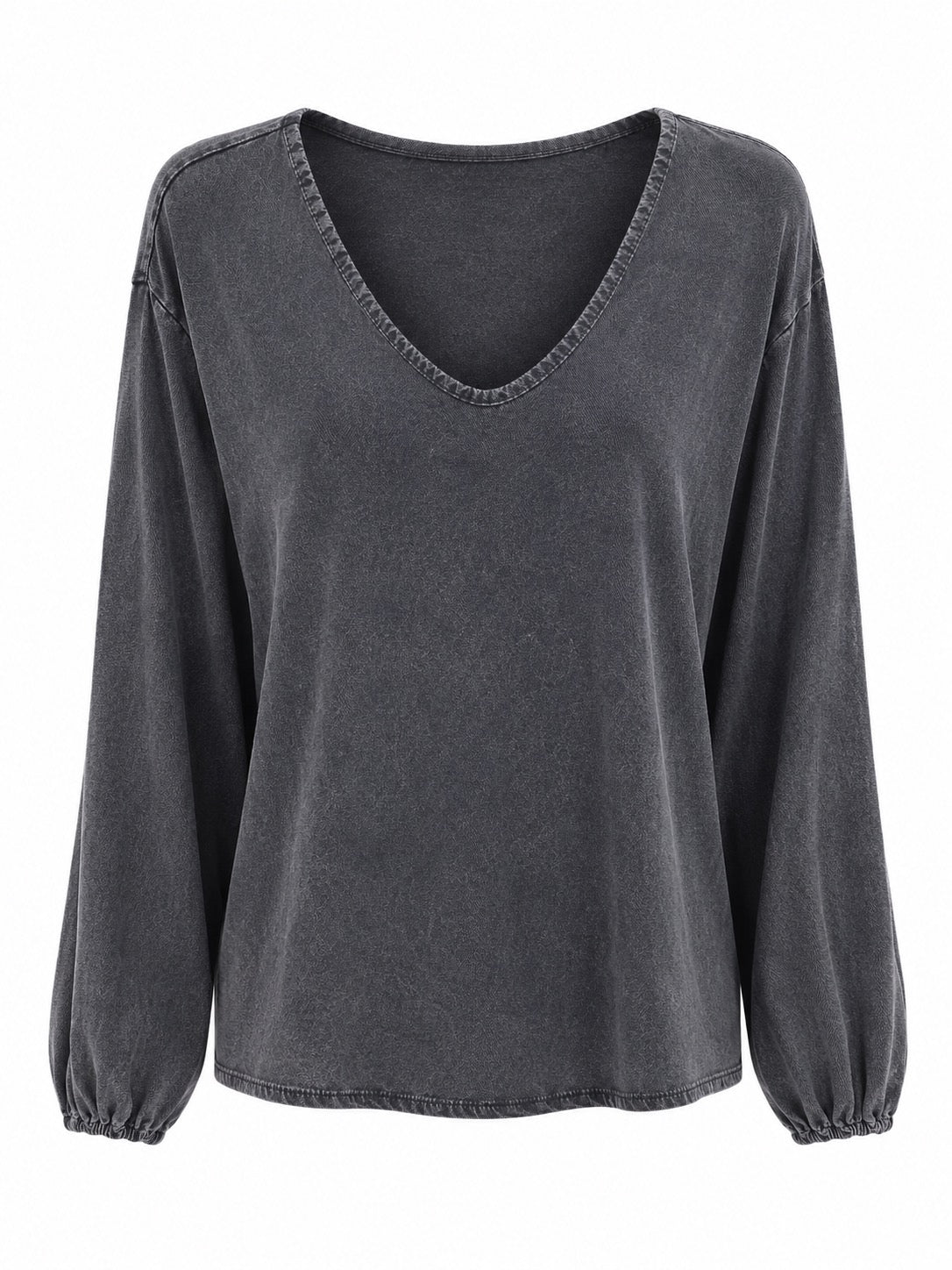 Josie Washed Navy Balloon Sleeve Top