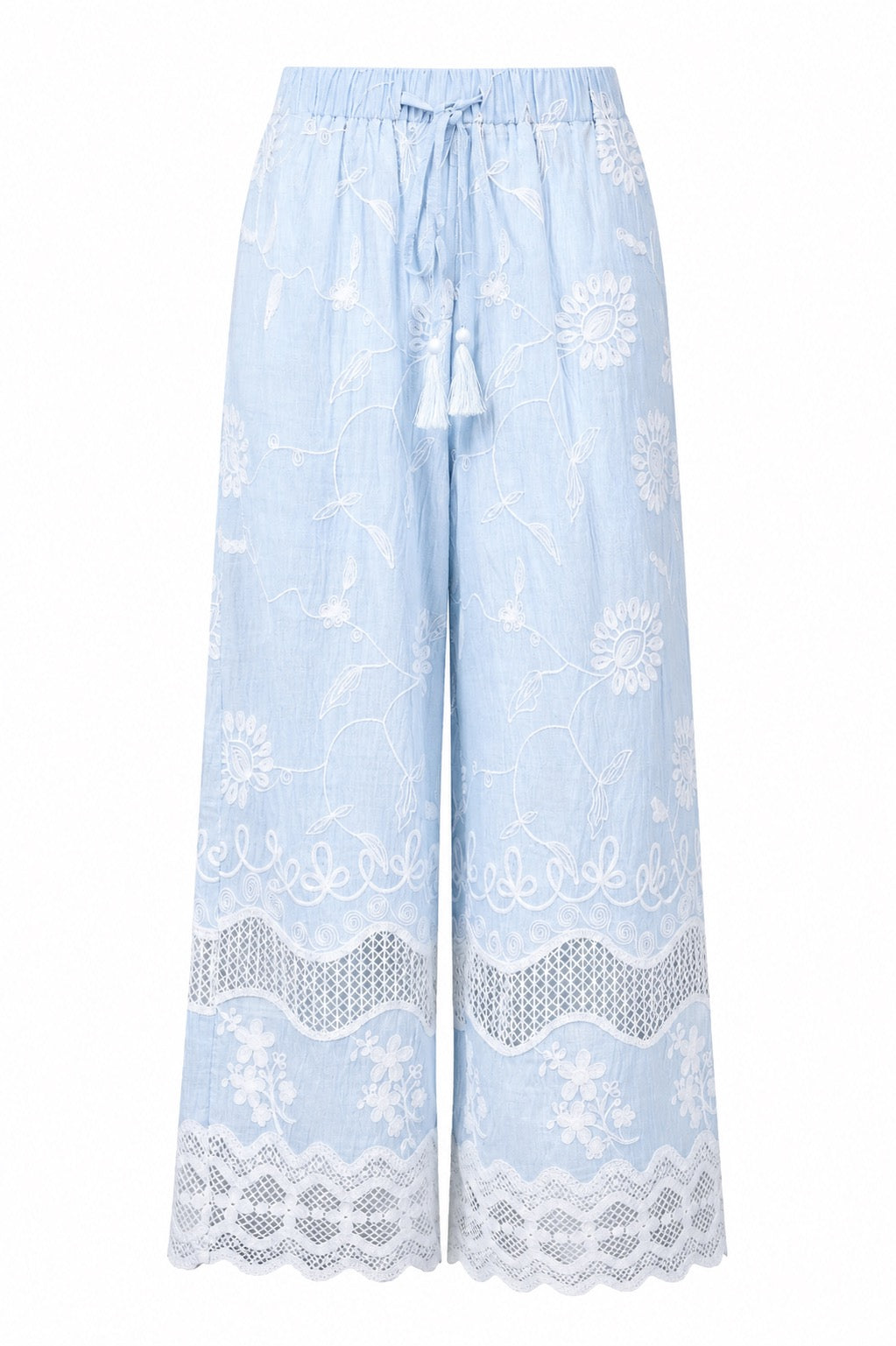 Adelaide Pastel blue embroidered wide-leg pants