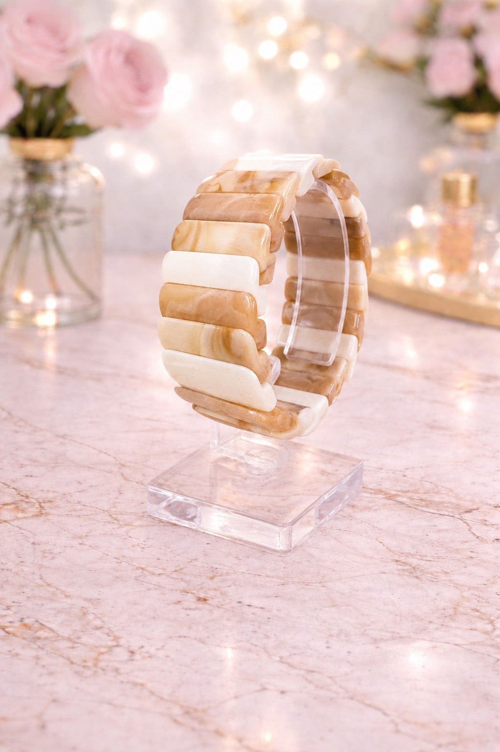 Camel & Ivory Marbled Stretch Bracelet