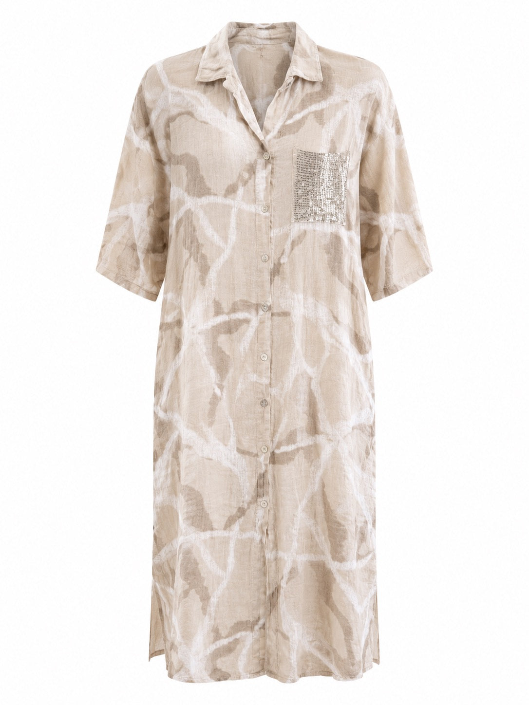Matilde Sequin Pocket Shirtdress Tan