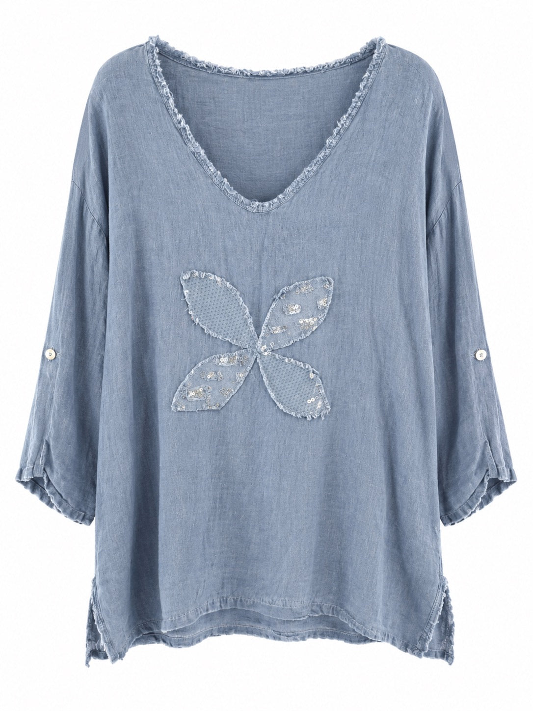 Odette Chambray Sequin Flower Top