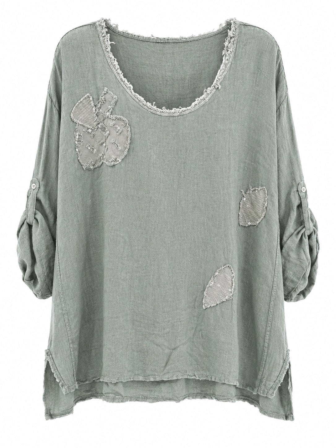 Fern Sage Sequin Leaf Top O/S Plus