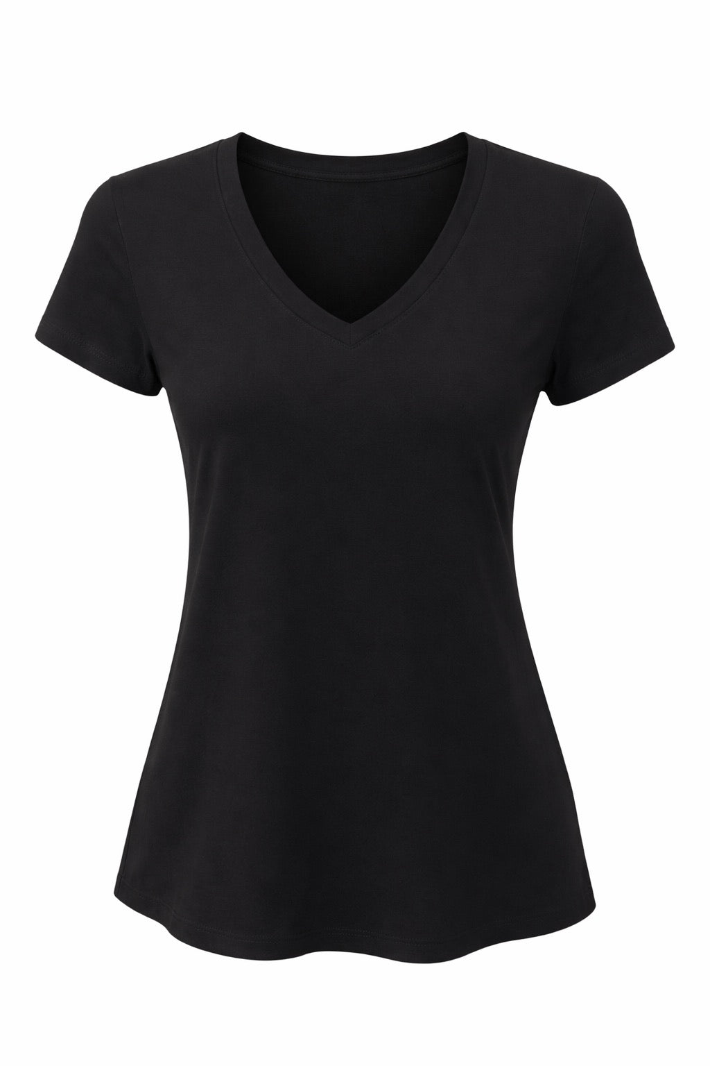 LIV SHORT SLV COTTON JERSEY V-NECK TOP - BLACK