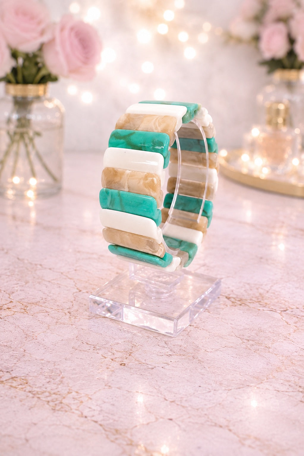 Turquoise, Sand & Ivory Stretch Bracelet