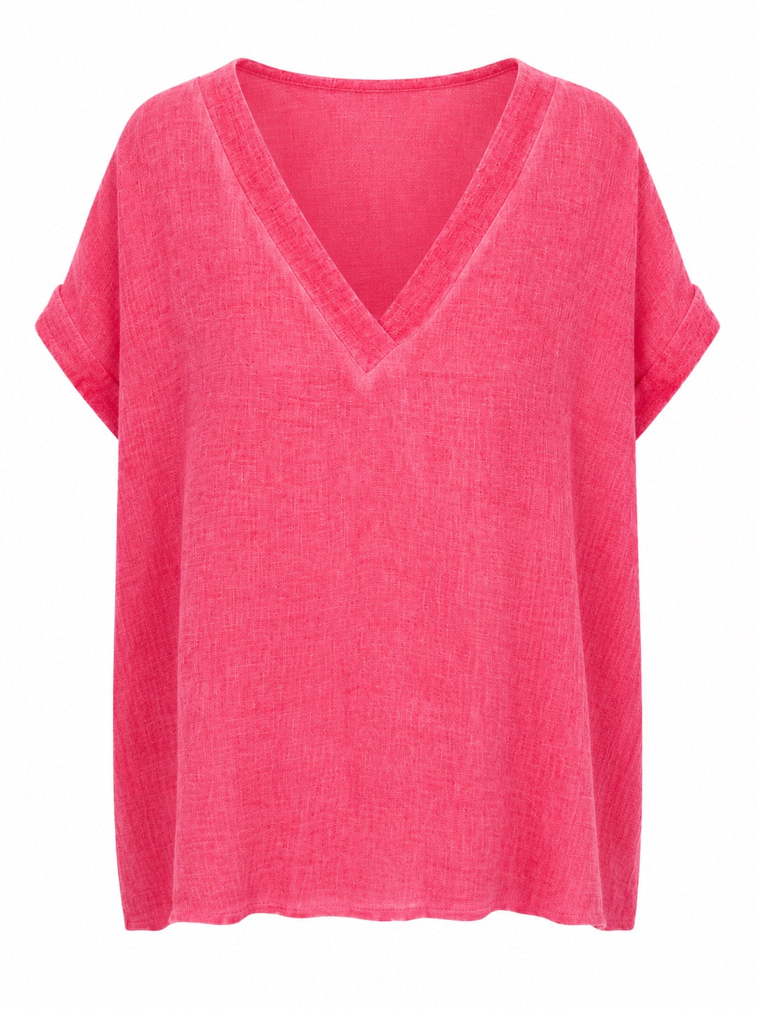 Evelina Watermelon linen blouse front shot
