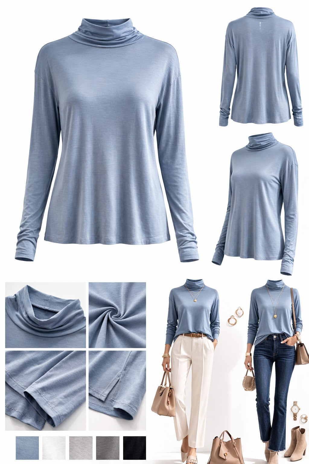 Lydia Mock Neck Rayon Jersey Top Light blue