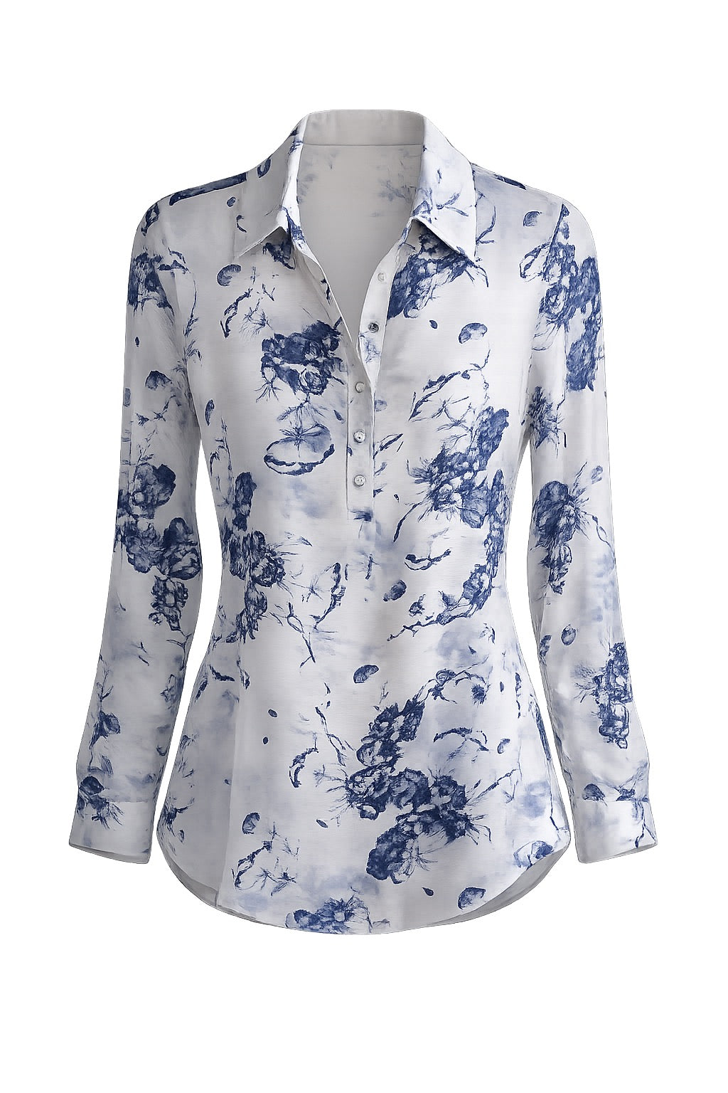 Margot Blueberry Watercolor Floral Pintuck Blouse